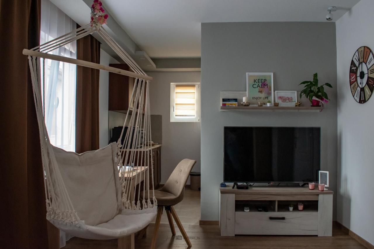 een woonkamer met een schommel en een televisie bij Apartments Due Mondi in Vrnjačka Banja