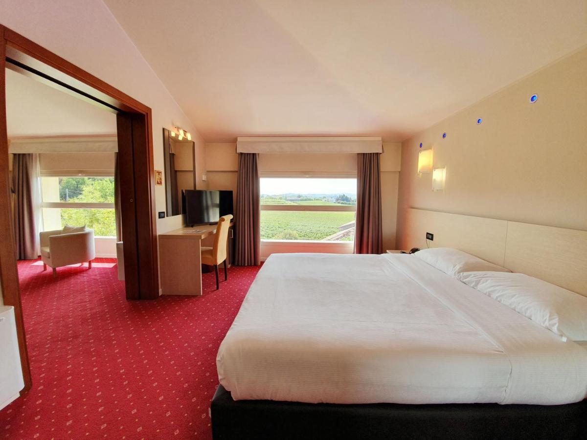 een hotelkamer met een groot bed en een bureau bij Hotel Ristorante al Giardinetto in Colle Umberto