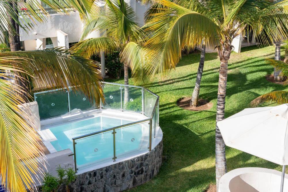 een bovenaanzicht van een zwembad met palmbomen bij Servatur Eden & Buganvillas in Puerto Rico de Gran Canaria