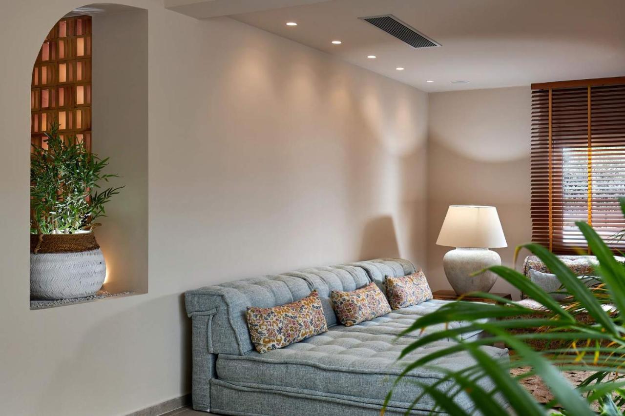 een woonkamer met een bank en een plant bij Vasia Sea Retreat in Sissi
