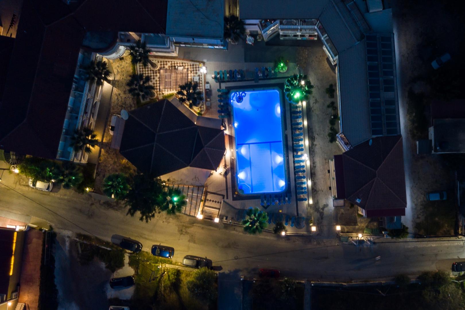 Zwembad omringd door palmbomen — Vivian Hotel