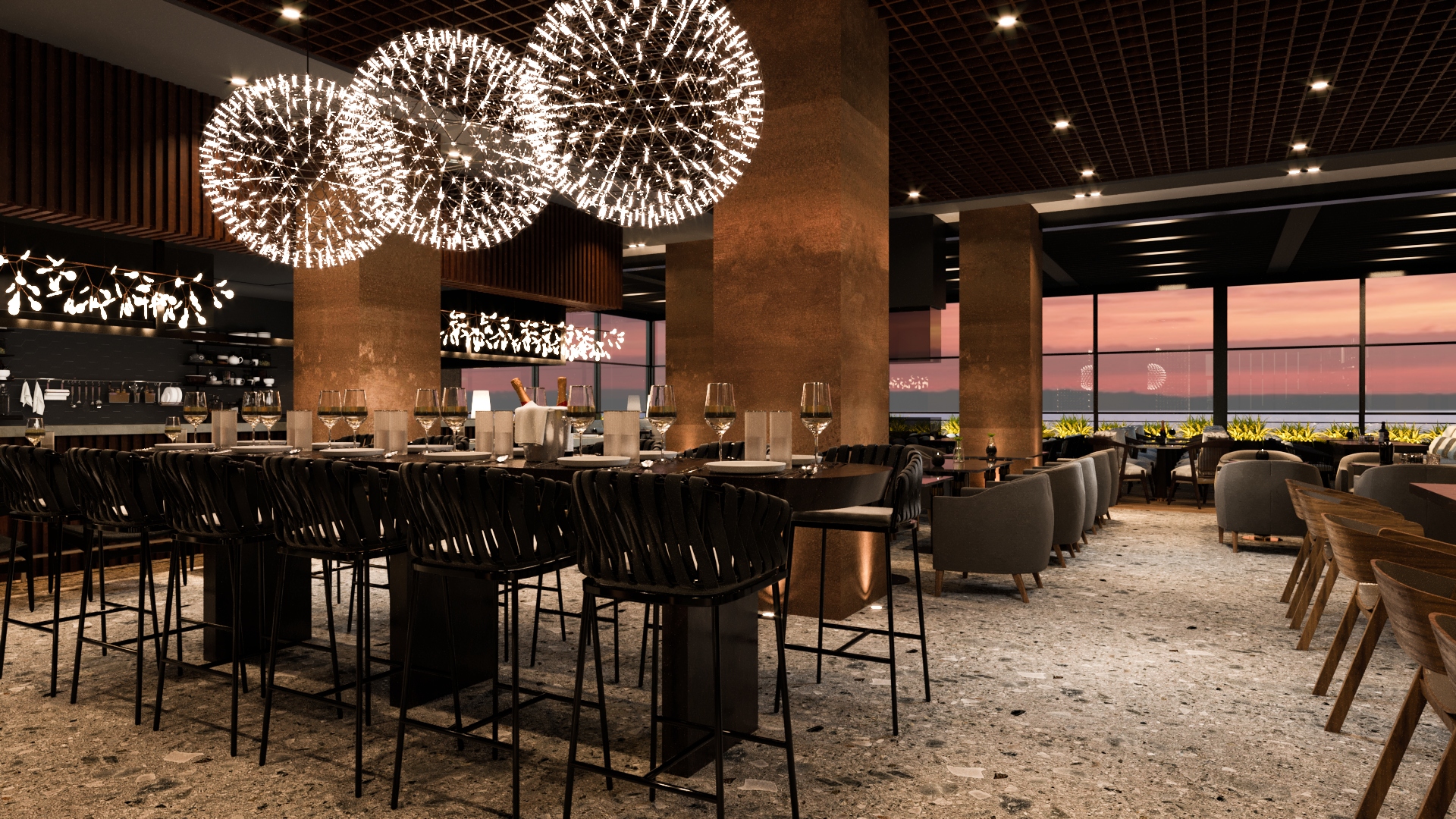 Restaurant met gedekte tafels — Mivara Luxury Resort & Spa