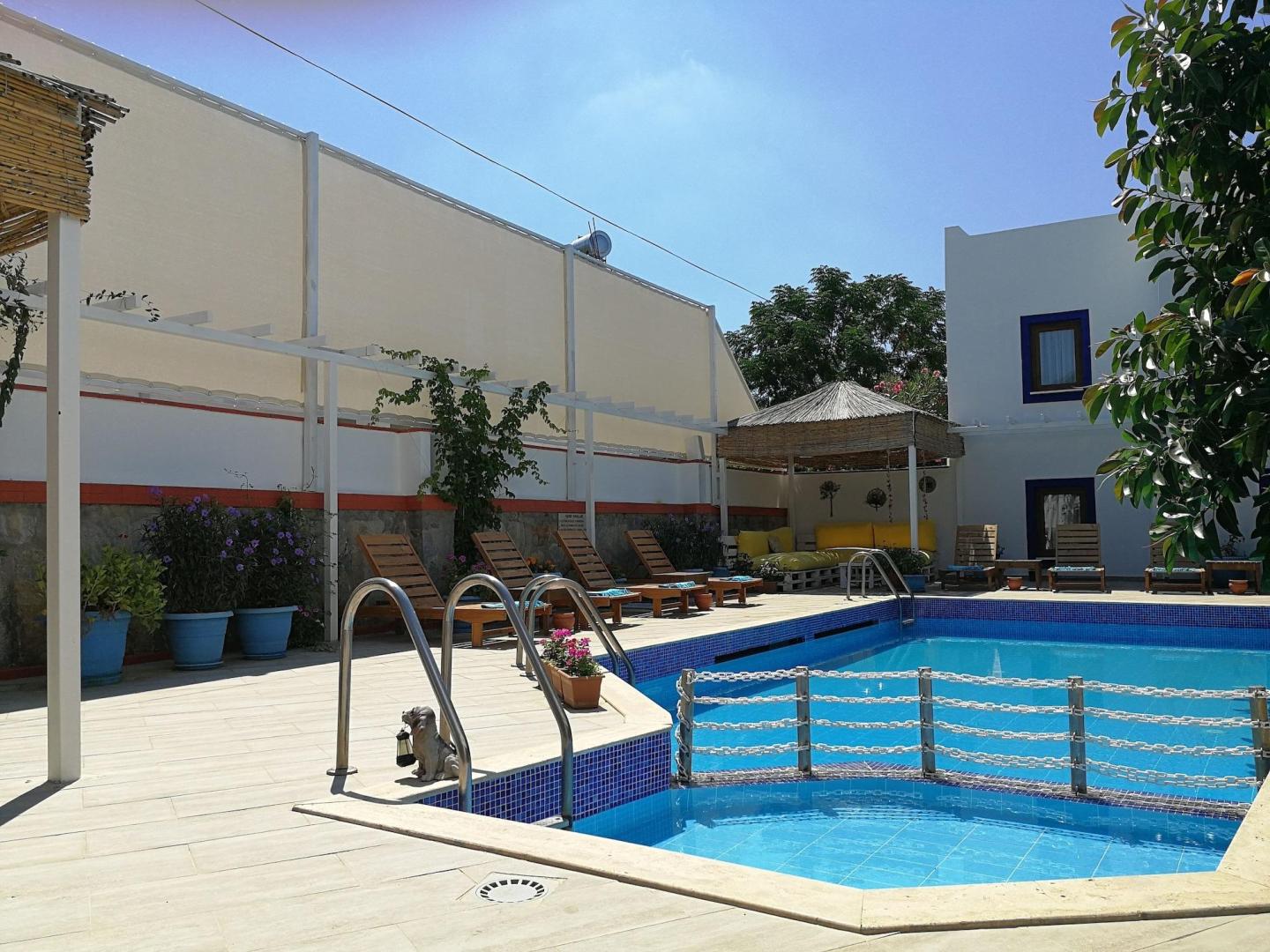 Zwembad omringd door palmbomen — Oya Boutique Hotel & Suites