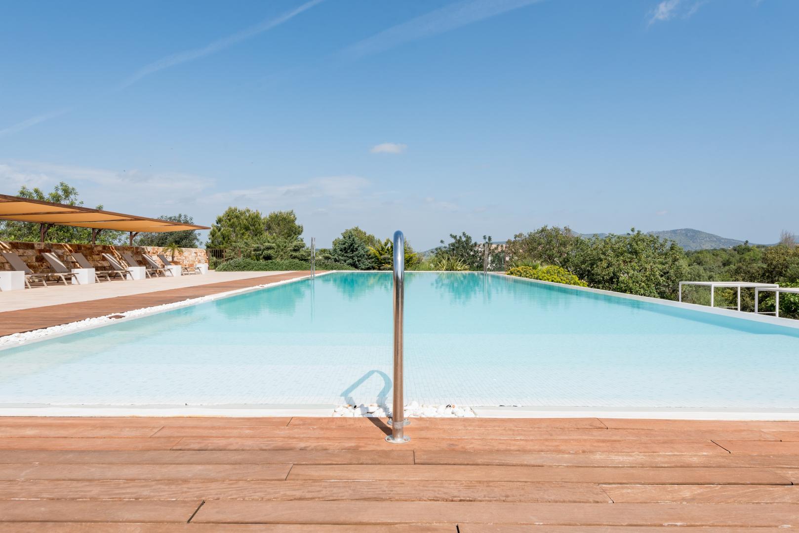 Zwembad omringd door palmbomen — Cas Cabo Nou Agroturismo