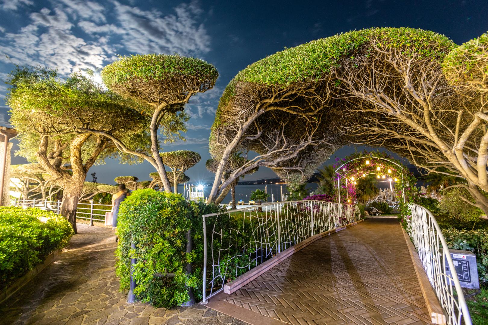 Tropische tuin met palmbomen — Hotel Club Saraceno