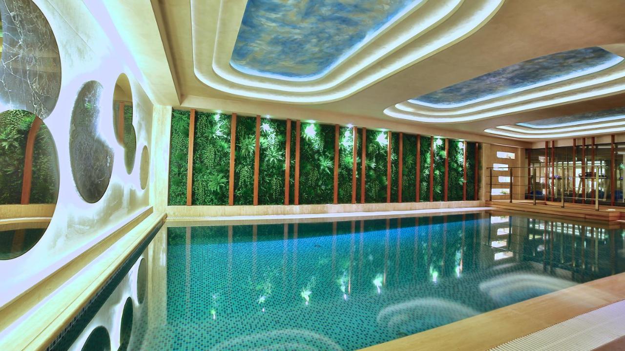 een zwembad in een huis met een plafond bij Beethoven Premium Hotel in Istanbul