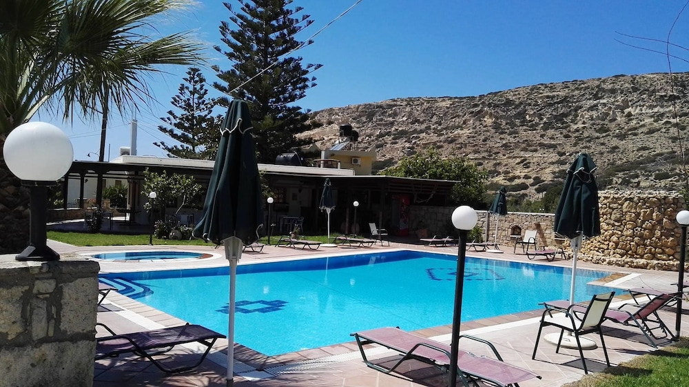 Zwembad omringd door palmbomen — Dimitris Resort Hotel